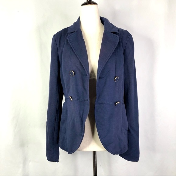 H&M navy blazer double breasted equestrian style jersey knit cotton poly 10 - Picture 10 of 11